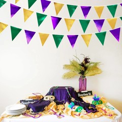 Mardi Gras Party Decorations Purple Green and Gold Metallic Fabric Triangle P…