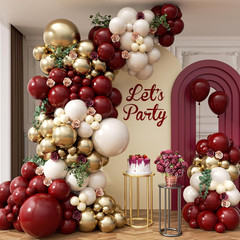 Burgundy Balloon Garland Arch Kit with Burgundy Maroon Sand White Metallic Gold