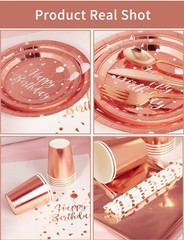 Birthday Party Tableware Dinnerware Set, 161 Pieces, Serves 20, Rose Gold