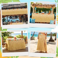 Luau Party Decorations, Natural Hawaiian Grass Table Skirt, Flower 108 X 29.5″ G