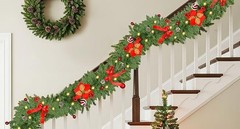 Christmas Garland with Lights 9FT Timer Prelit Garland Battery Operated Outdoor