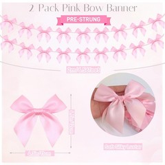 Ribbon Bow Banner, 2pcs, Pink Party Decor, Birthday Shower, Pink
