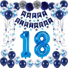 18th Blue Birthday Party Decorations for Boys Girls, Happy 18 Birthday Balloo…