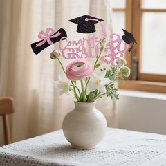 16 PCS Pink Black 2026 Graduation Centerpieces Tables Toppers Sticks Set of 4