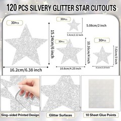 Silver Star Cutouts Glitter Star Paper Classroom Bulletin Board Decor 120 PCS