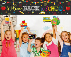 Welcome Back to School Decorations Banner Backdrop Black First Day of School Pen