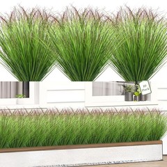10 Bundles Fake Grass Plants Artificial Outdoor 10Pcs, Green Red Tail
