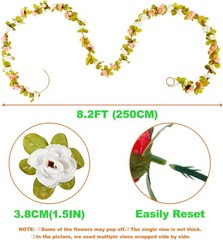 8 Pcs x 8.2 ft Flower Garland Artificial Rose Vine Flowers with Green Leaves