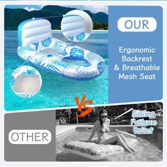 New Inflatable Pool Float for Adults Lounger with Cup Holders & Backrest, Heavy