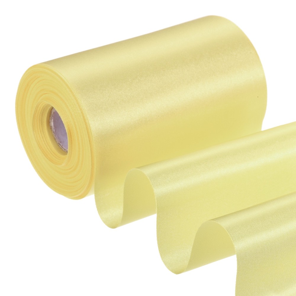 4 Inches x 22 Yards Satin Ribbon Roll Gift Wrapping Ribbon, Light Yellow