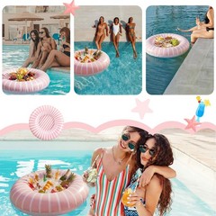 3 Pack Inflatable Floating Drink Holder, Pink Stripe Pool Bar Tray, Portable …