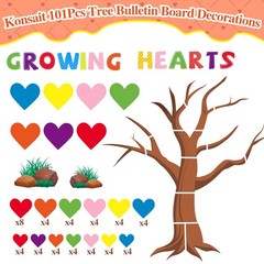 Tree Heart Bulletin Board Decorations, 101Pcs Colorful Growing Hearts Rocks T…