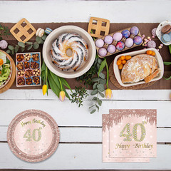 40Th Birthday Decorations for Women, Rose Gold Forty Year Old Party Supplies