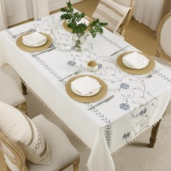 GRASiMOSY Cotton Linen Rectangle Tablecloth with Tassel for Dining Table, Heavy