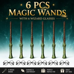 6 Pack Wizard Wands with 6 Round Wizard Glasses – Plastic Costume for -Themed…