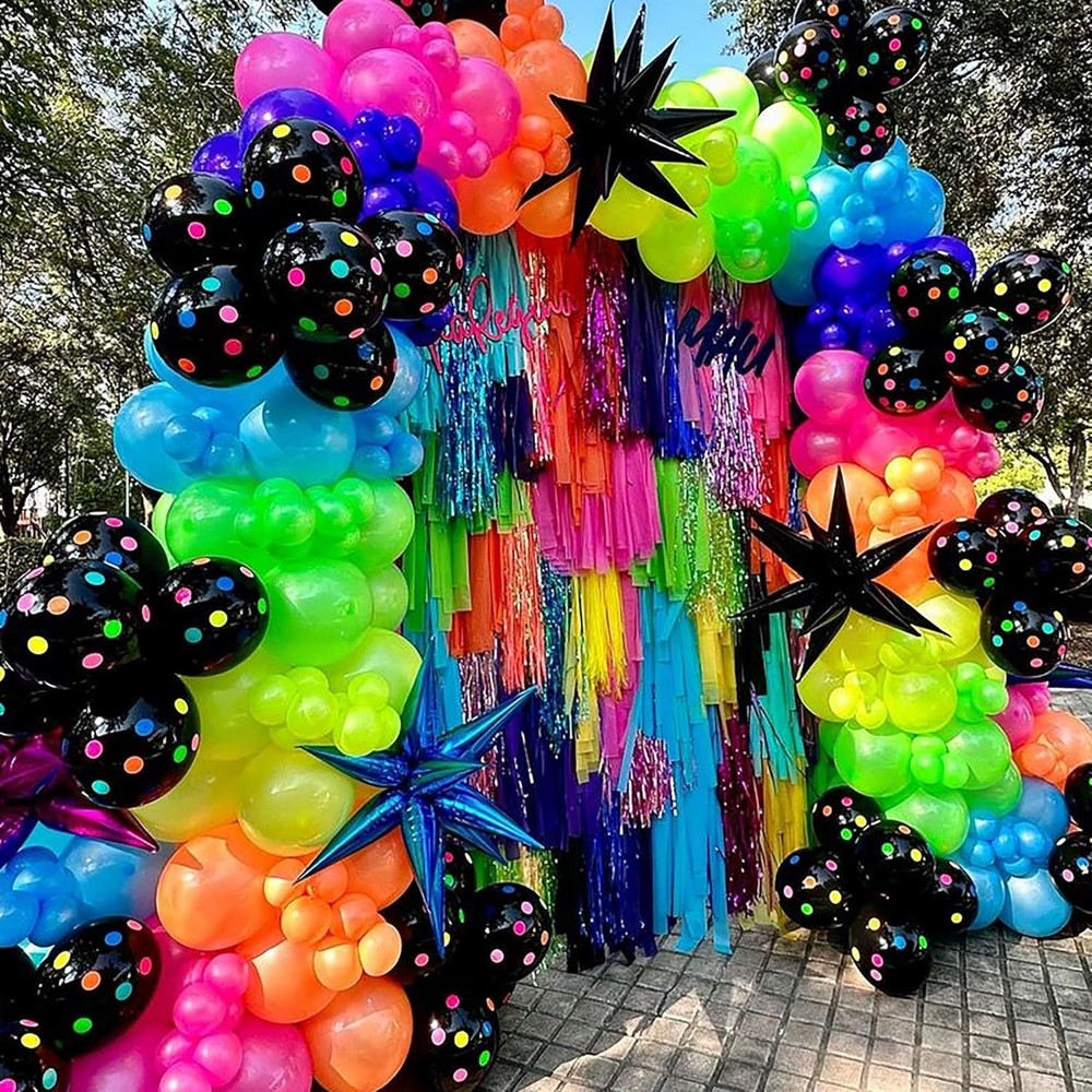 175Pcs Neon Balloons Arch Garland Kit, Glow in the Dark Balloons (Rainbow Star D