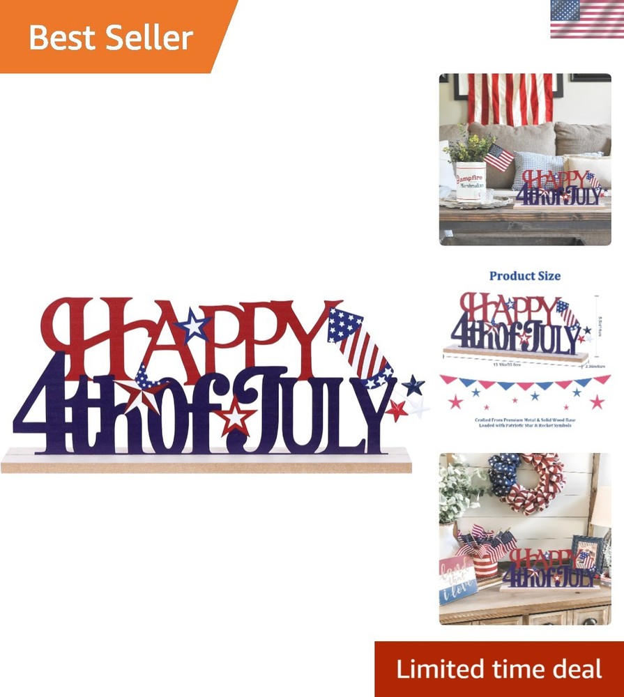 Independence Day Table Decorations – Metal and Wood Sign for Home Festivities