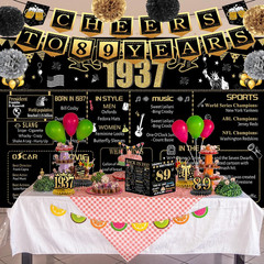 89Th Birthday Decorations for Women Men, 18PCS Black Gold Back in 1937 Banner De