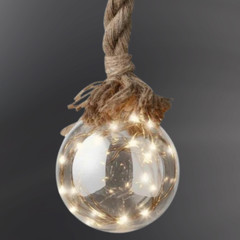 LED Light Up Glass Ball Orb Globe On 1m Brown Jute Rope With Timer Decor Xmas
