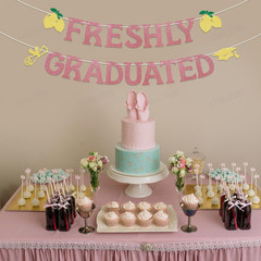 2026 Graduation Banner Rose Gold Glitter Garland Lemon Theme Party Decor