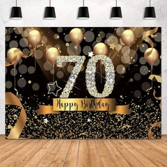 Chic 70th Birthday Backdrop – Black and Gold for Fabulous Celebrations, 7x5ft