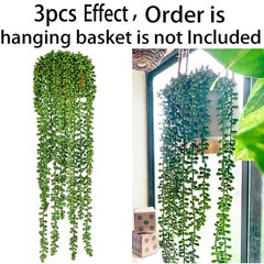 CLONG 3pcs Artificial Fake String of Pearls Plant Faux Succulents Dark Green