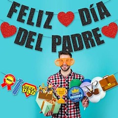 Feliz Día Del Padre Banner, Black Glitter Happy Father’s Day Decorations,