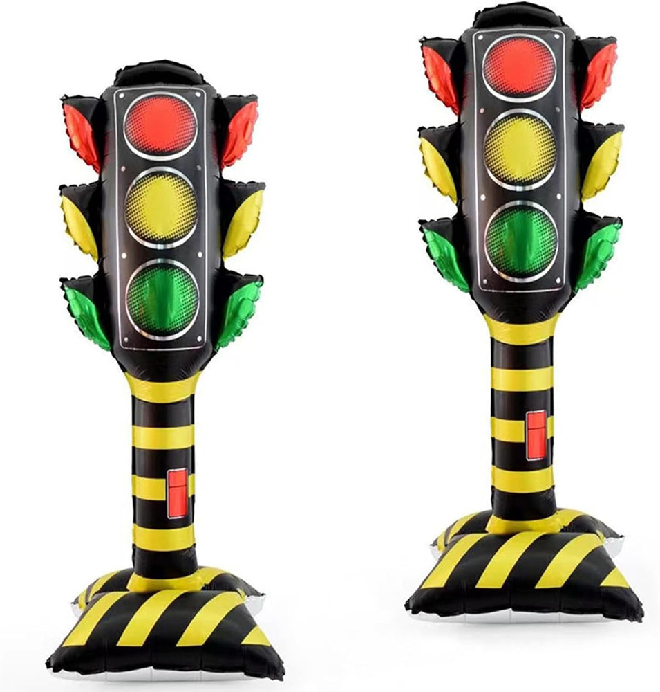 2 Pcs Traffic Light Balloons, 59 Inch Standing Red Yellow Green Stop Sign Foil B
