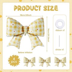 4 PCS Daisy Bow Balloons, Large Yellow Gingham Coquette Foil Balloon Set