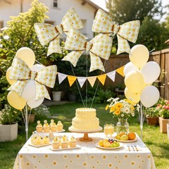 4 PCS Daisy Bow Balloons, Large Yellow Gingham Coquette Foil Balloon Set