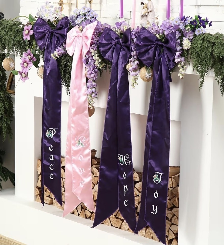 4Pcs Purple and Pink Bow Banners Decorations Home Decor with Hope Joy Peace Love