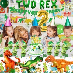 Two Rex Dinosaur 2nd Birthday Party Decorations Pack – Green Dinosaur Theme -…