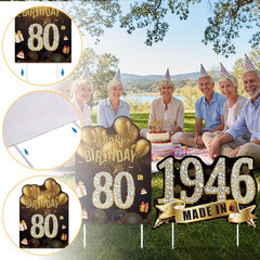 2Pcs Birthday Yard Signs 80Th Birthday Decorations for Men Women Black Gold Happ