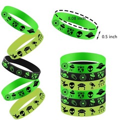 48PCS Green Alien Party Rubber Bracelets, Outer UFO Space Alien Themed Birthd…