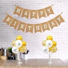 Pre-Strung Burlap Happy Birthday Bannner Sign for Birthday Party Decorations