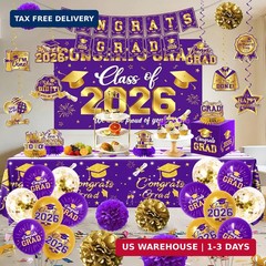 2026 Graduation Decorations Kit – Purple and Gold Class of 2026 Party Decor w…