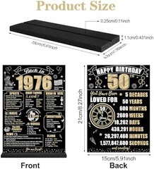 Black Gold 50th Birthday Decorations Back in 1976 Table Sign for Men Women, Two-
