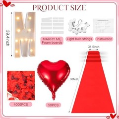 Proposal Decorations Kit 39.4 Inch Marry Me Light up Letters, 30 Feet Red