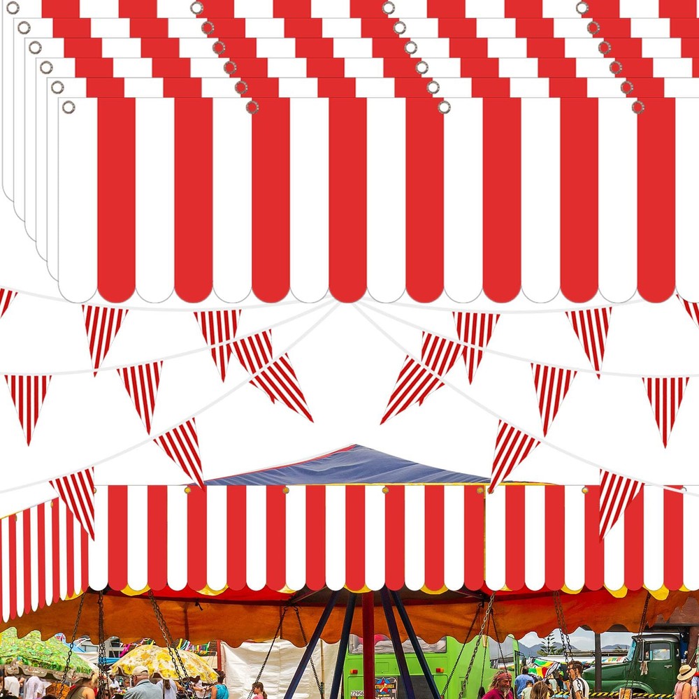 12 Pcs Carnival Tent Circus Carnival Hanging Decorations Red and White Stripe…