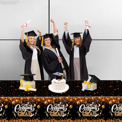 Graduation Decorations 2026 | Orange and Black Graduation Tablecloth -Pack of 3,