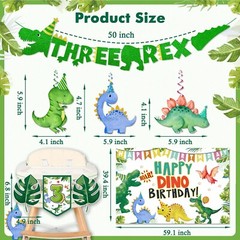 147pcs Three Rex Birthday Decorations,Dinosaur Party Decorations for 3 Years Old