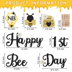 3PCS Happy Bee Day Party Decorations, Bumble Honey Bee 1st Birthday Baby Phot…