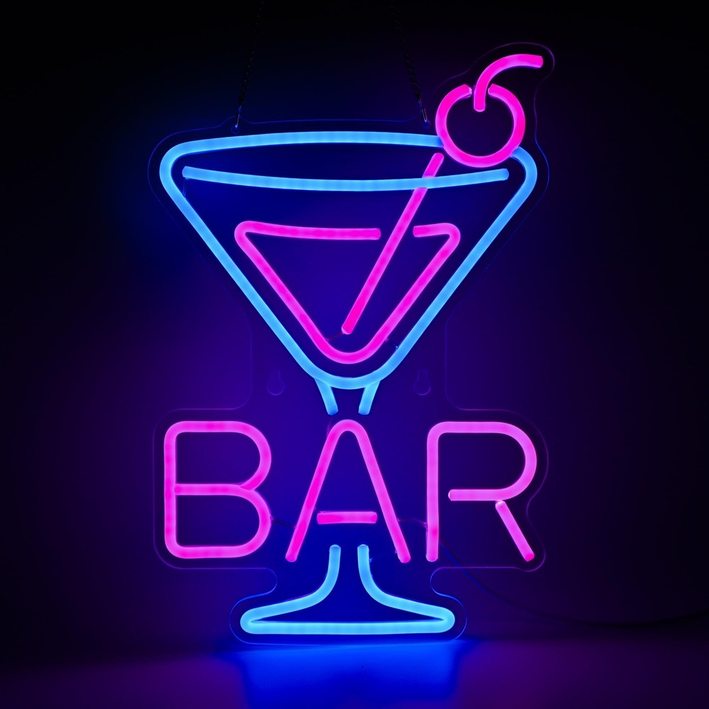 Cocktail Neon Sign – Martini Glass LED Bar Light, Retro Home Pub Wall Art, Di…
