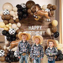 Western Cowboy Balloon Arch Kit with Black Dark Brown Sand White Nude Cow Print