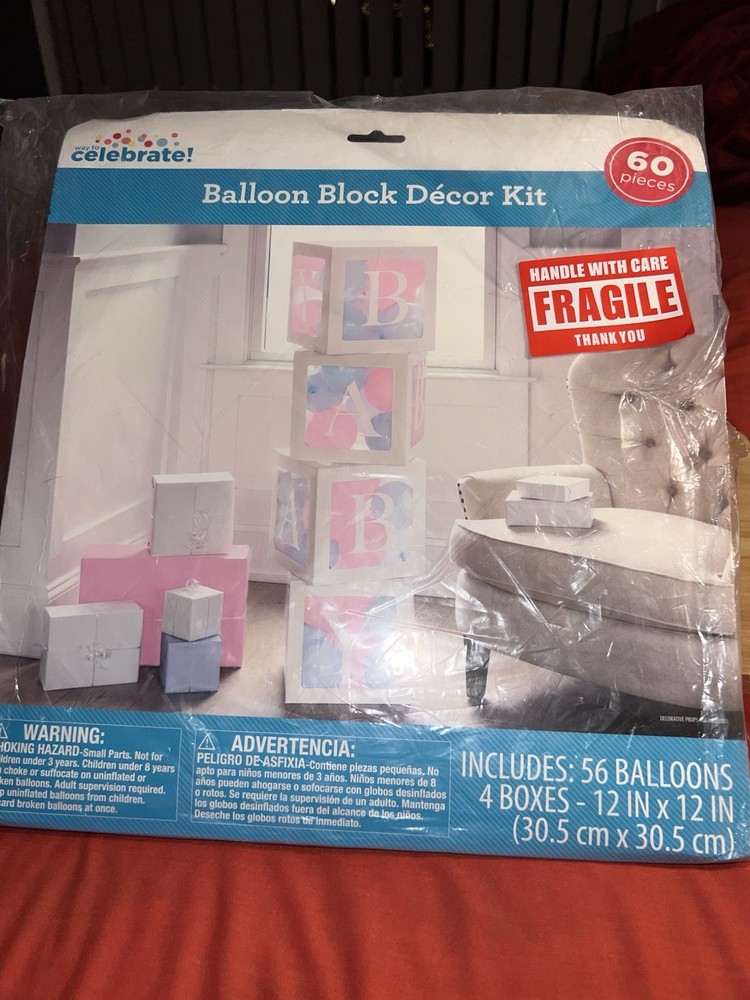 Way to Celebrate! Balloon Block Décor Kit 60 Pieces Pink Blue Baby Shower Party