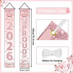 Pink Graduation Party Decorations, Rose Gold Class of 2026 Porch Sign Congrats G