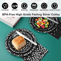 High-Quality Disposable Black and Silver Party Set – Easy Cleanup for 24 Guests