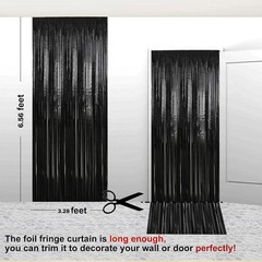 2 Pack 3.28 ft x 6.56 ft Black Tinsel Curtain Party Backdrop Decorations,
