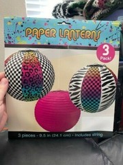NEON ANIMAL PRINT PAPER LANTERNS (3) Totally 80s Birthday Party Decorations New!