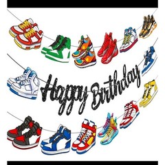 Glitter Black Sneaker Happy Birthday Banners 3Pcs Sports Shoes Theme Party De…
